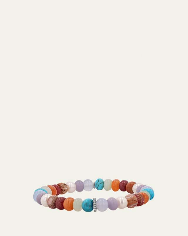 8mm Mixed Bead Bracelet with 1 Pave Diamond Rondelle